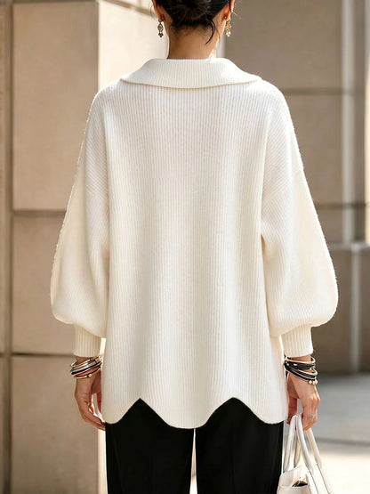 Women's Oversized Collar V-Neck Balloon Sleeve Sweater