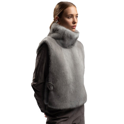 Women's Faux Fur Turtleneck Vest Sleeveless