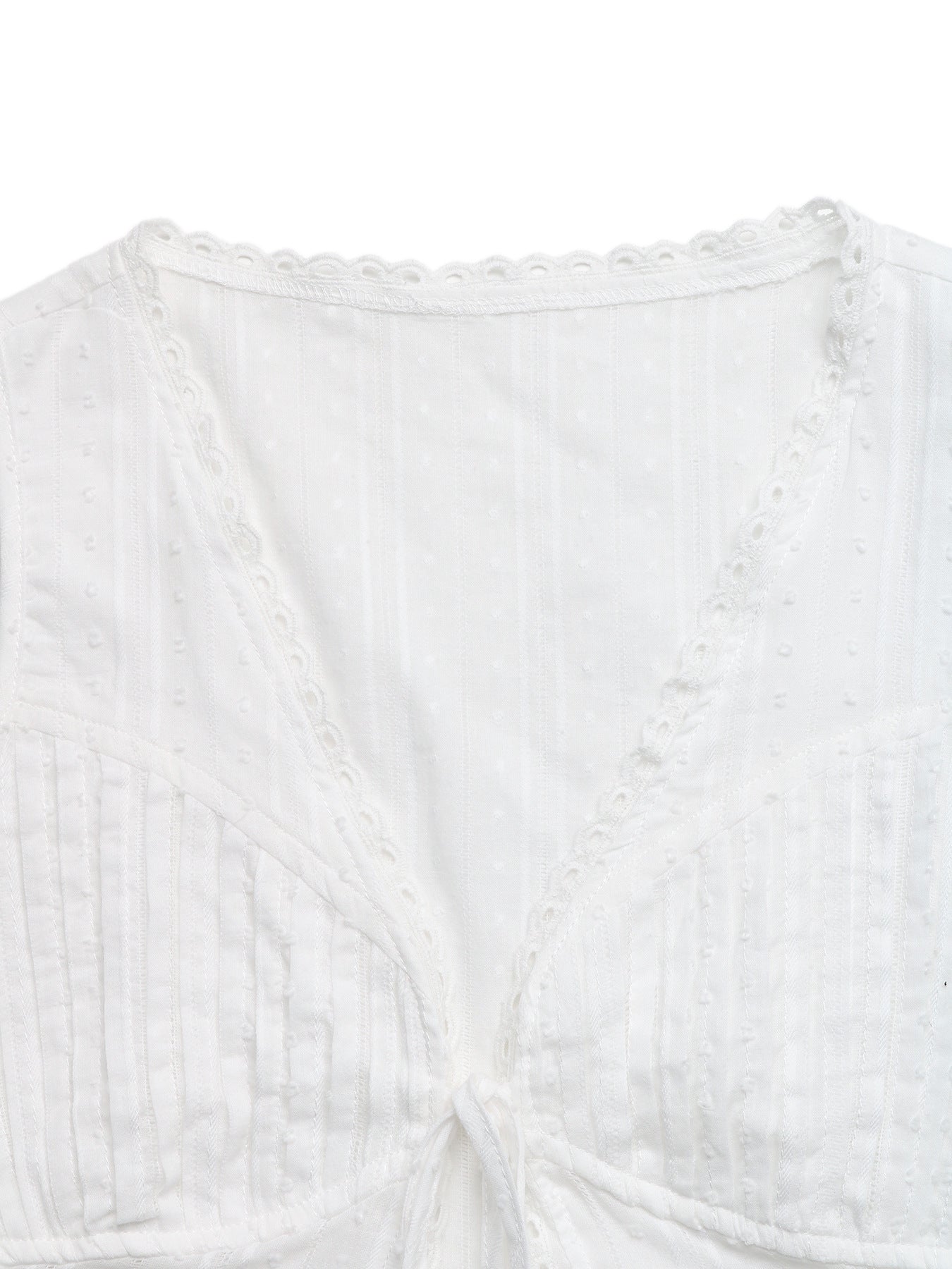 White Lace Trim Tie Front Tank Top V Neck Summer Blouse