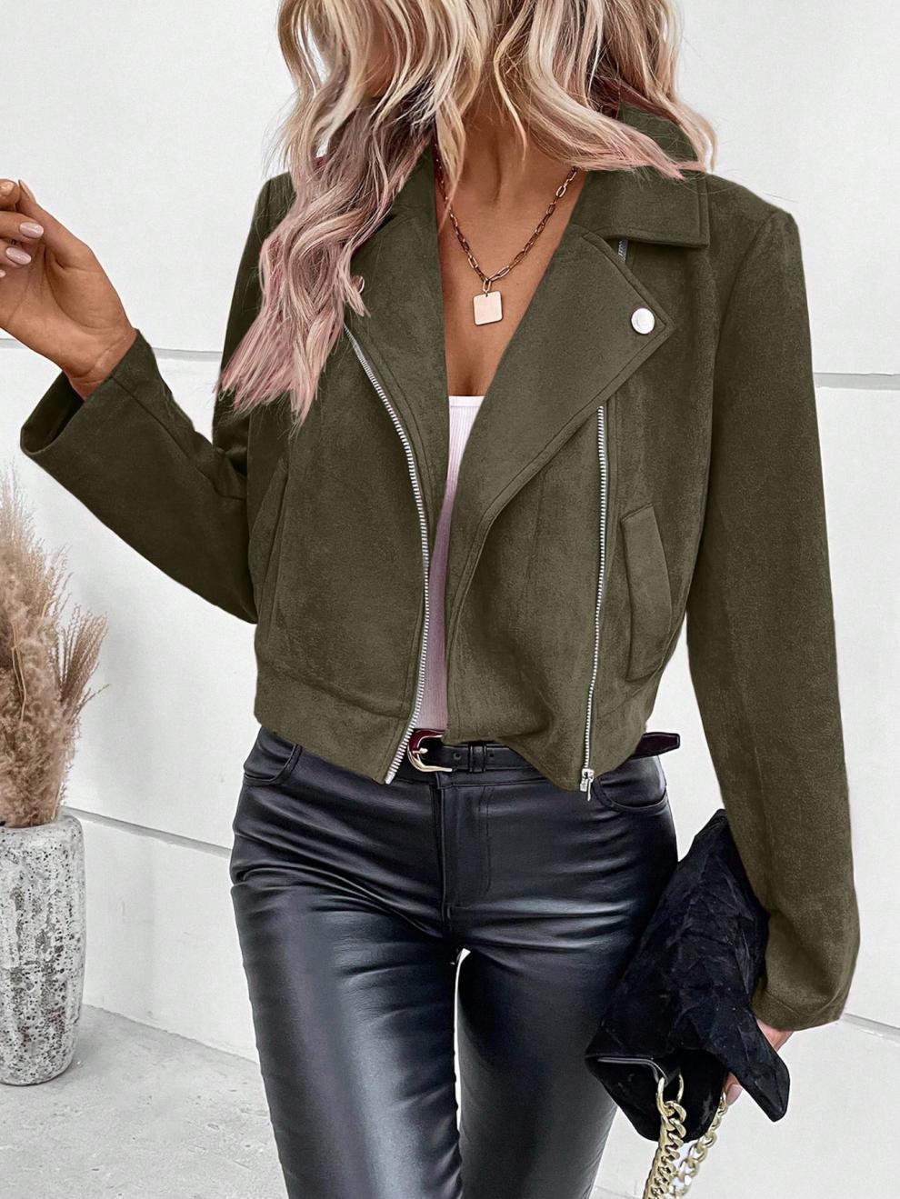 Women's Faux Suede Cropped Moto Jacket