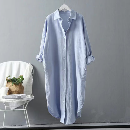 Women's Oversized Cotton Linen Button Down Tunic