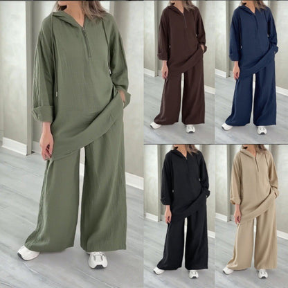 Women's Oversized Half Zip Hoodie Wide Leg Pants Lounge Set