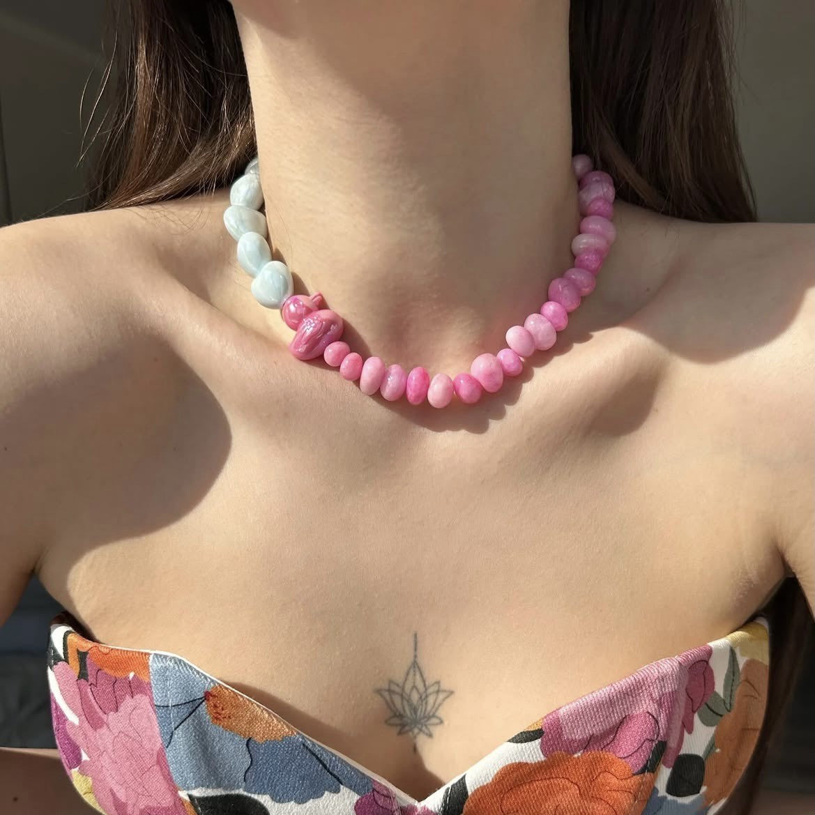 Boho Handmade Natural Stone Beaded Shell Necklace