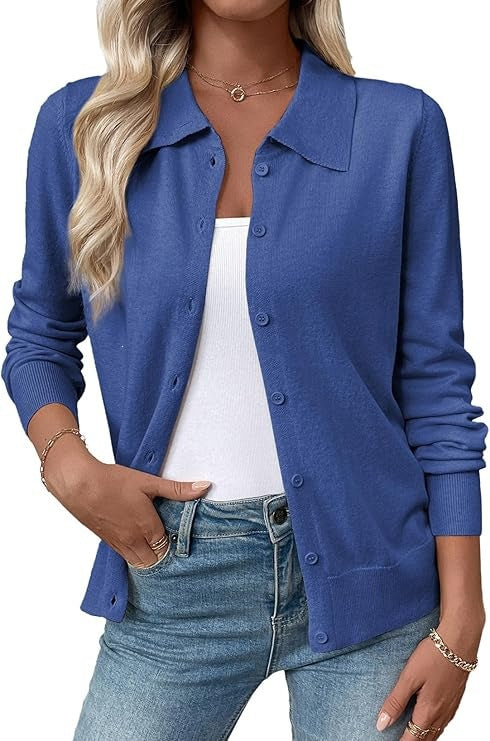 Women's Collared Button Down Fitted Knit Cardigan