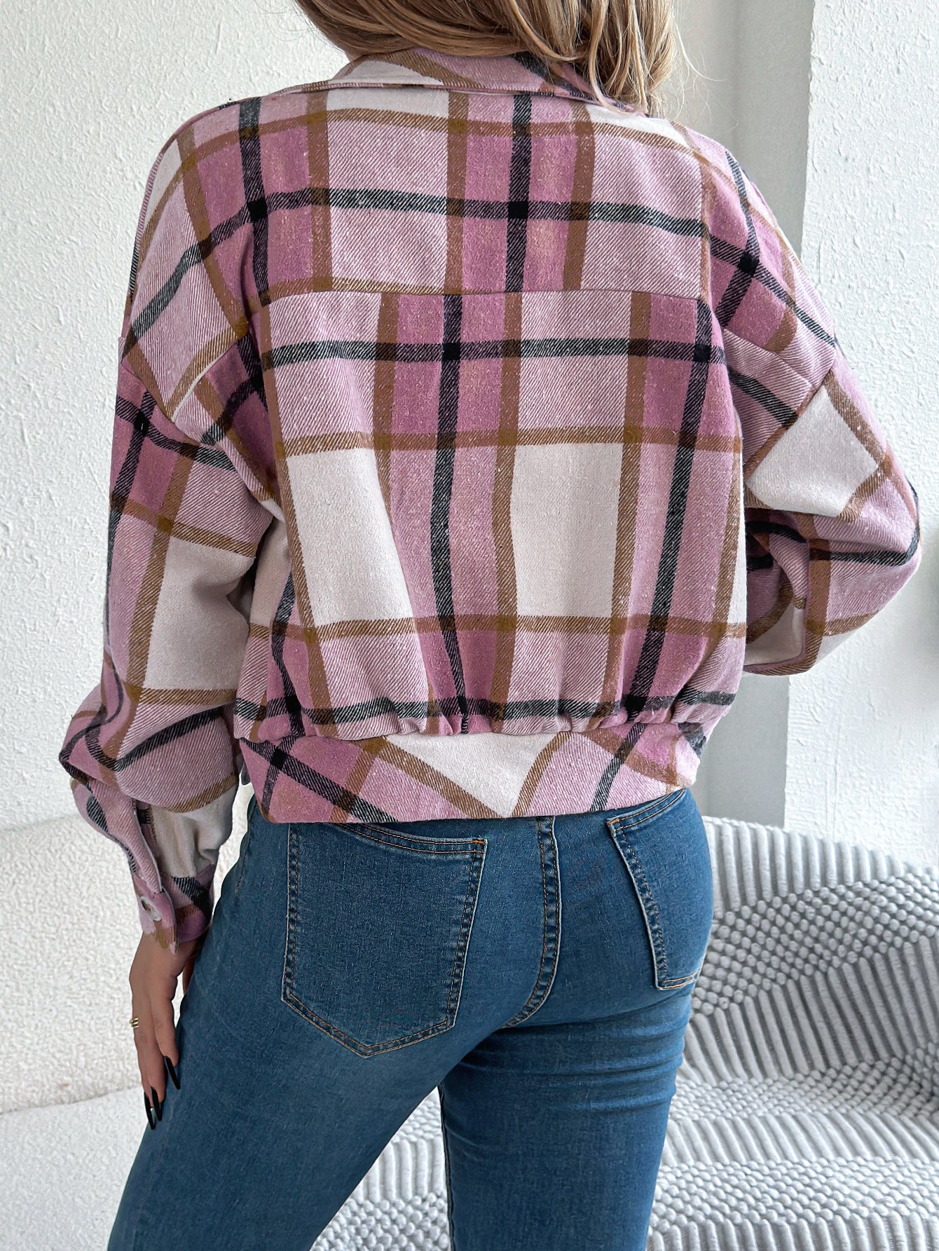 Plaid Button Front Long Sleeve Casual Jacket Coat