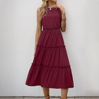 Sleeveless Ruffle Dress High Waist Elegant Midi