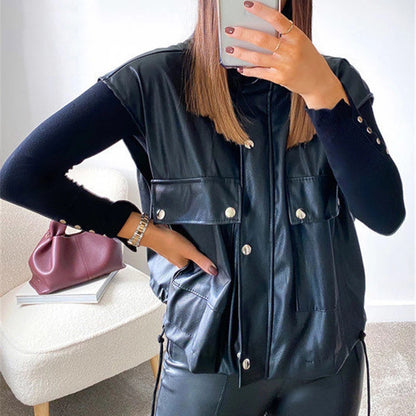 Women's Oversized Faux Leather Moto Vest