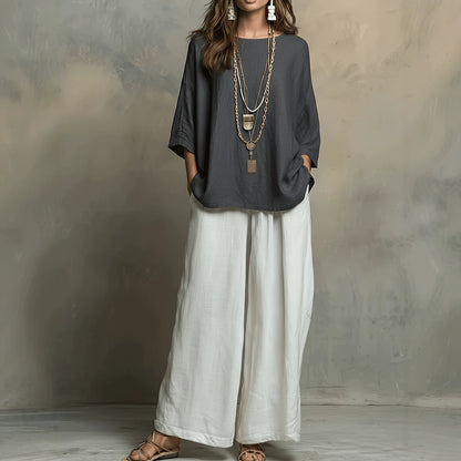 Women's Boho Color Block Two Piece Set Wide Leg Pants