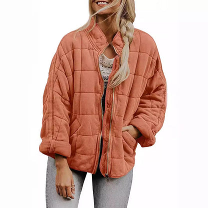 Women's Oversized Quilted Stand Collar Zip-Up Jacket
