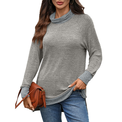 Women's Color Block Cowl Neck Long Sleeve Tunic Top
