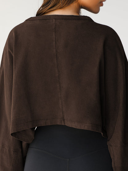 Women's Long Sleeve Oversized Cropped Crew Neck Sweatshirt