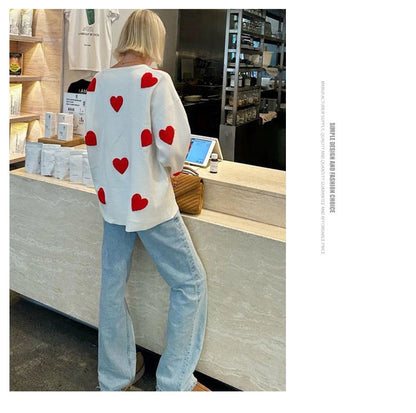 Women's Oversized Heart Embroidered Crewneck Sweater