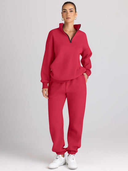 Women's Oversized Half Zip Sweatsuit Jogger Lounge Set