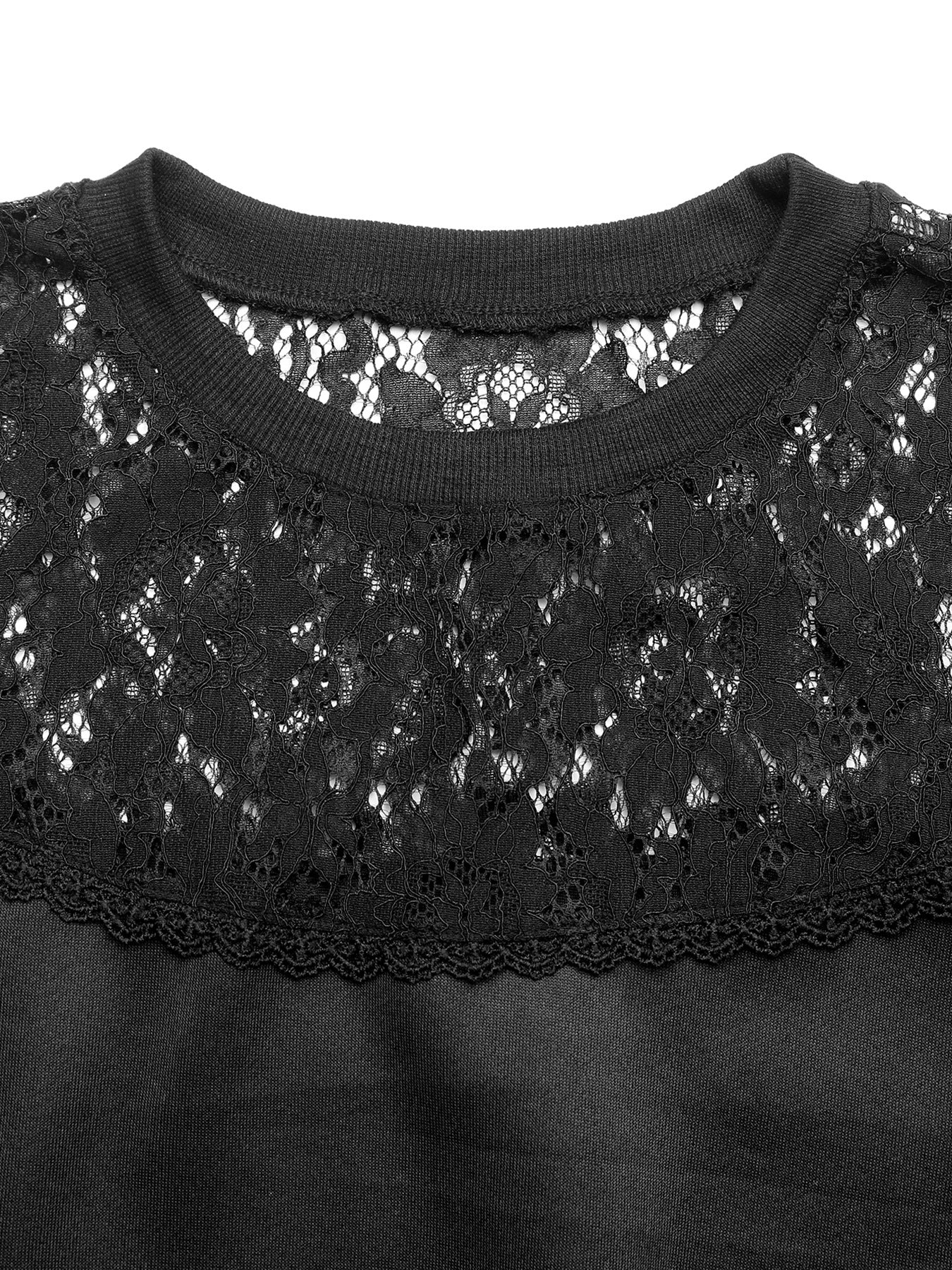 Lace Patchwork Sweatshirt Women Casual Black Pullover Top