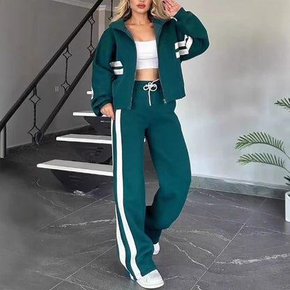 Y2K Striped Zip Up Track Jacket & Pants Set