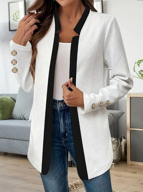 Women's Contrast Collar Blazer Gold Cuff Buttons