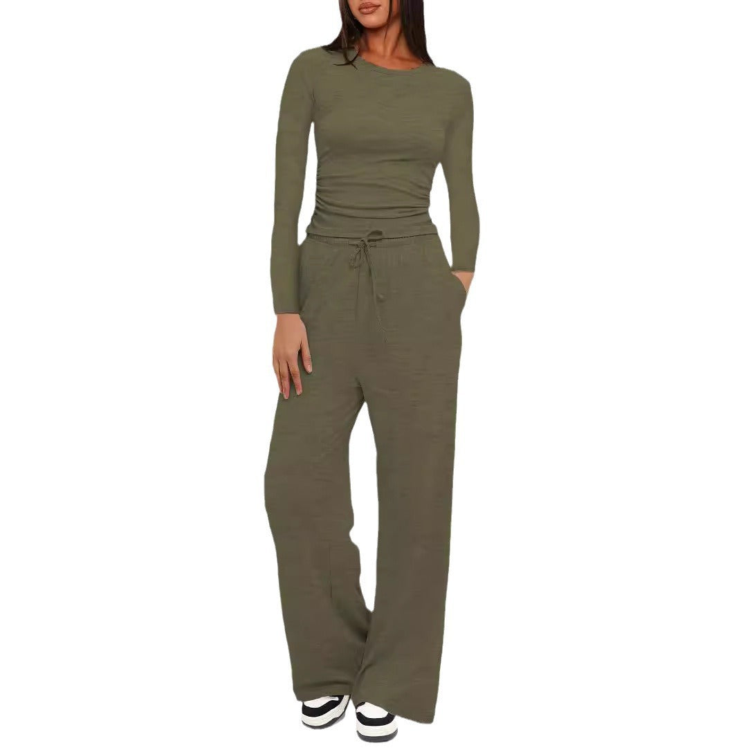 Women's 2 Piece Lounge Set Long Sleeve Top Wide Leg Pants
