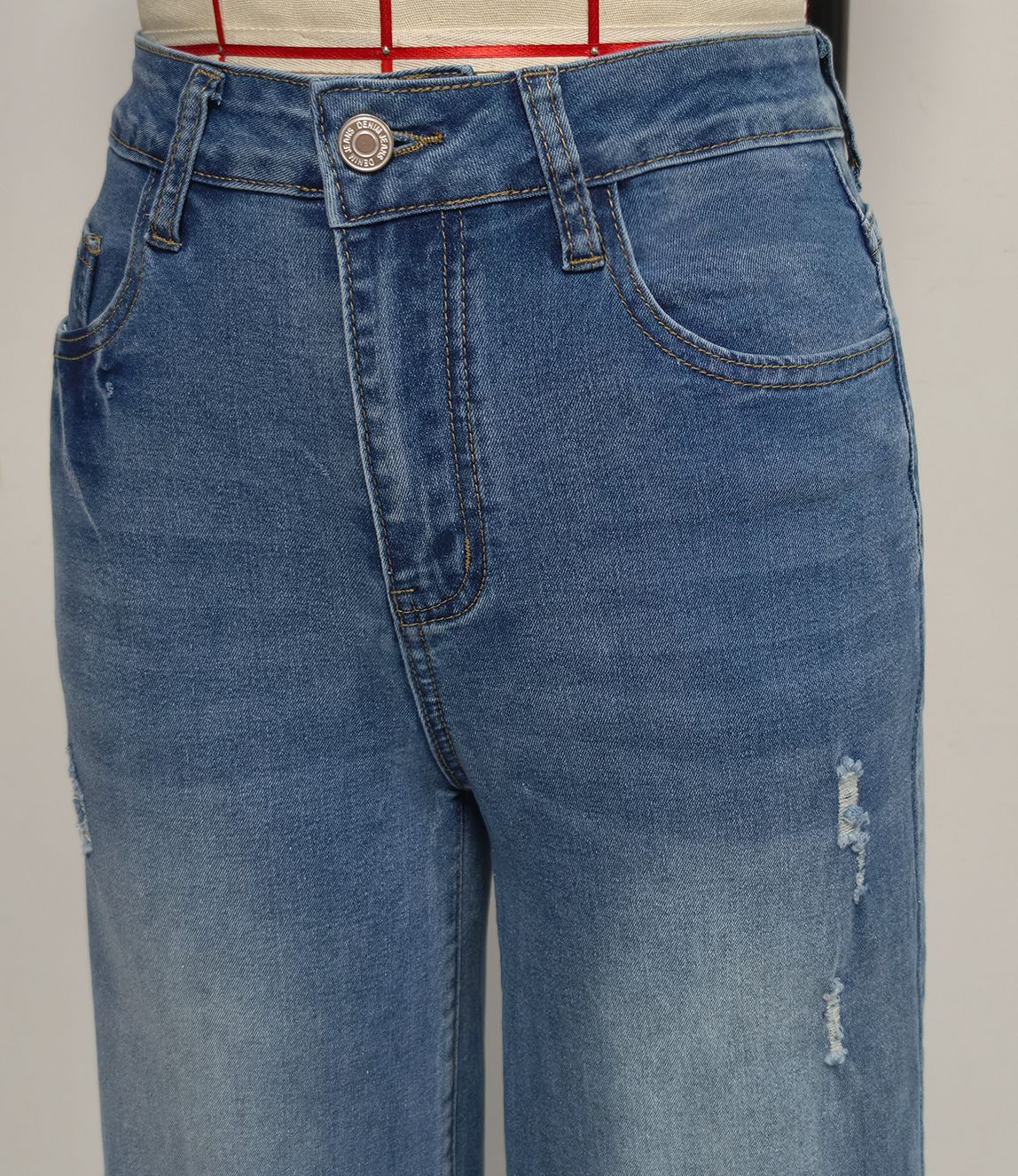 High Rise Cuffed Wide Leg Distressed Jeans