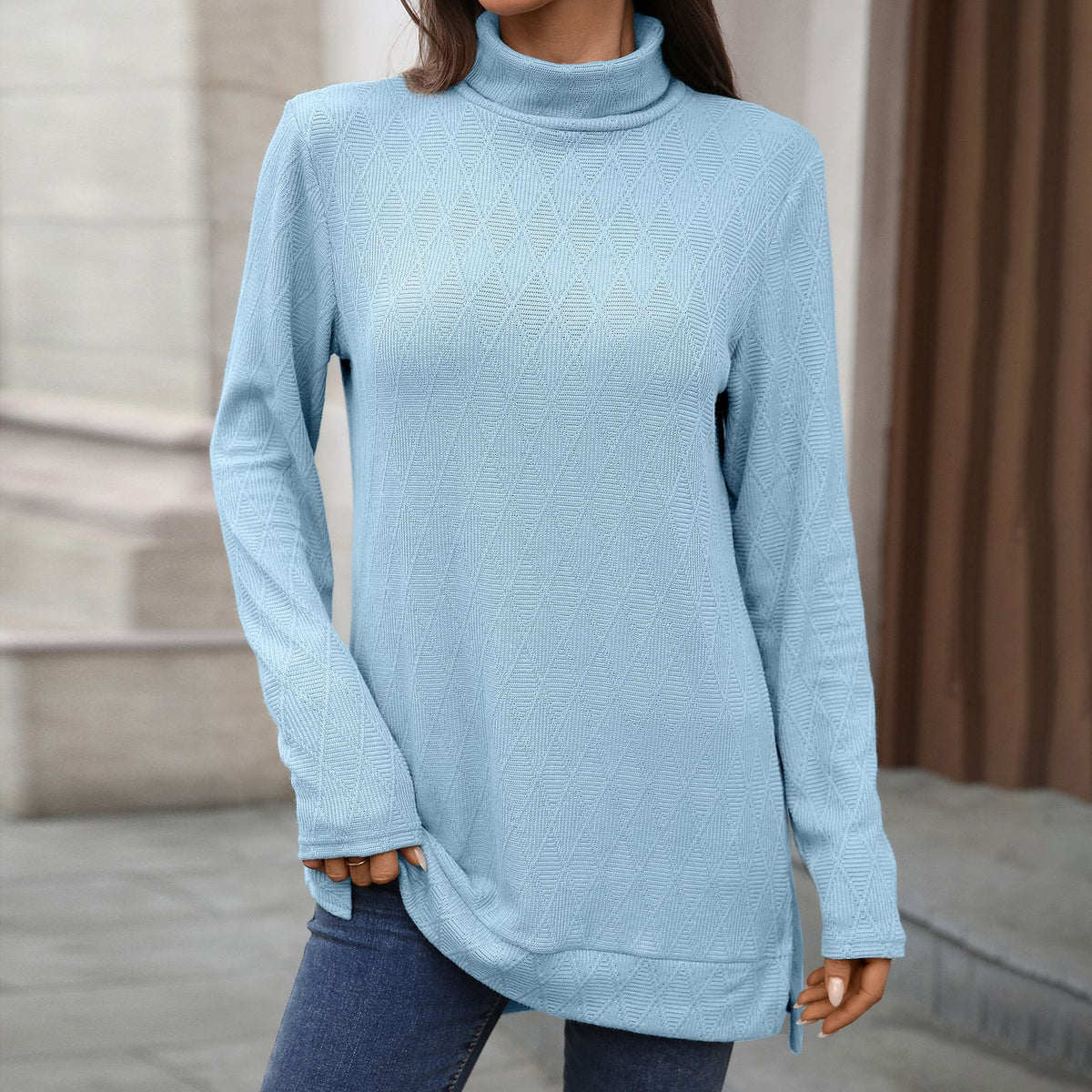 Women's Oversized Turtleneck Long Sleeve Tunic Side Slit