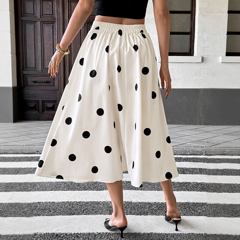 Polka Dot High Waist Midi Skirt French Vintage A Line Skirt
