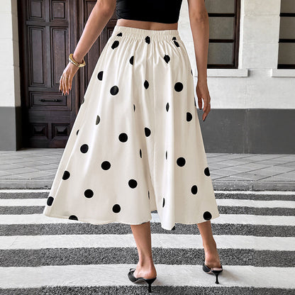 Polka Dot High Waist Midi Skirt French Vintage A Line Skirt