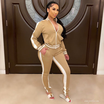 Women's Cold Shoulder Tracksuit Jogger Pants Set