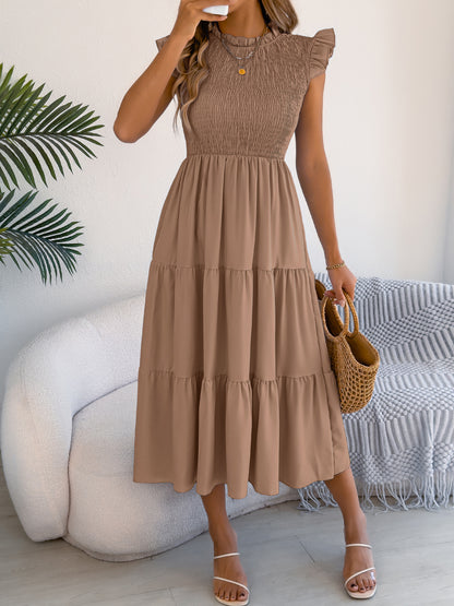 Smocked Ruffle Sleeve Tiered Maxi Dress