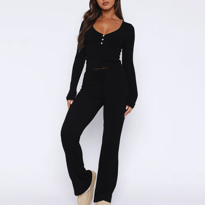 Women's Two Piece Lounge Set Henley Top and Pants