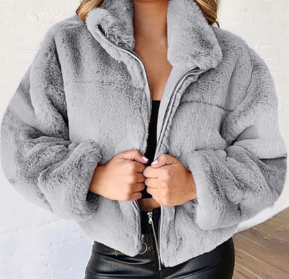 Women's Faux Fur Zip Up Jacket Winter Warm Fuzzy Coat