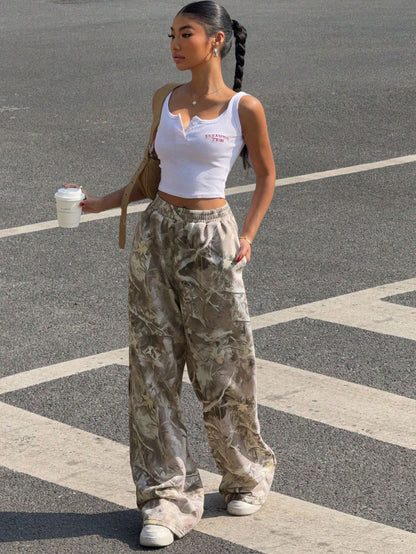 Y2K Vintage Wide Leg Baggy Pants Women Graphic Streetwear