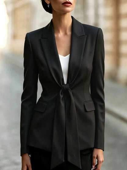 Women's Tie Front Blazer Casual Lightweight Shawl Collar