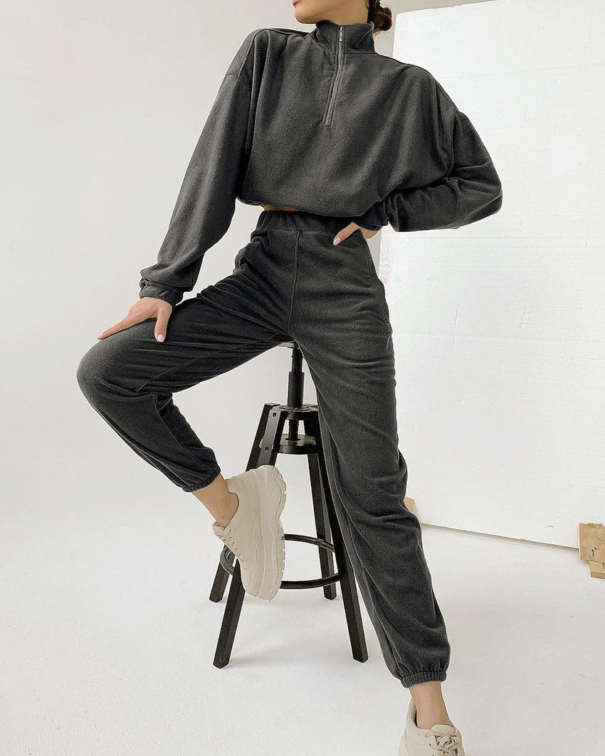 Women's Oversized Fleece Half Zip Hoodie Jogger Set