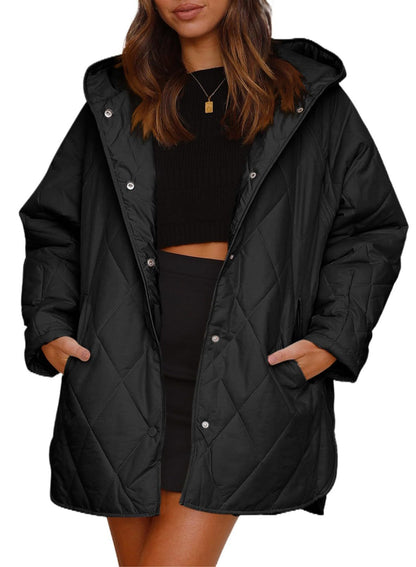 Womens Oversized Hooded Quilted Lightweight Jacket