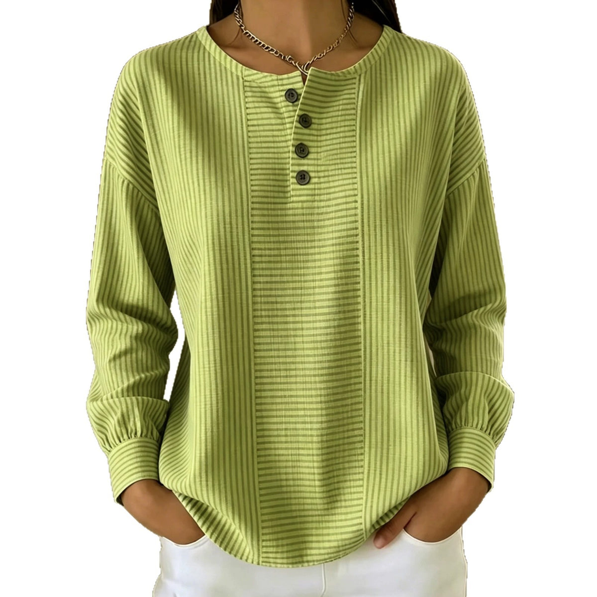 Women's Striped Patchwork Crew Neck Long Sleeve Blouse