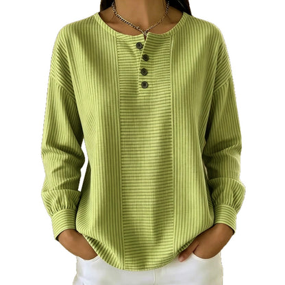 Women's Striped Patchwork Crew Neck Long Sleeve Blouse