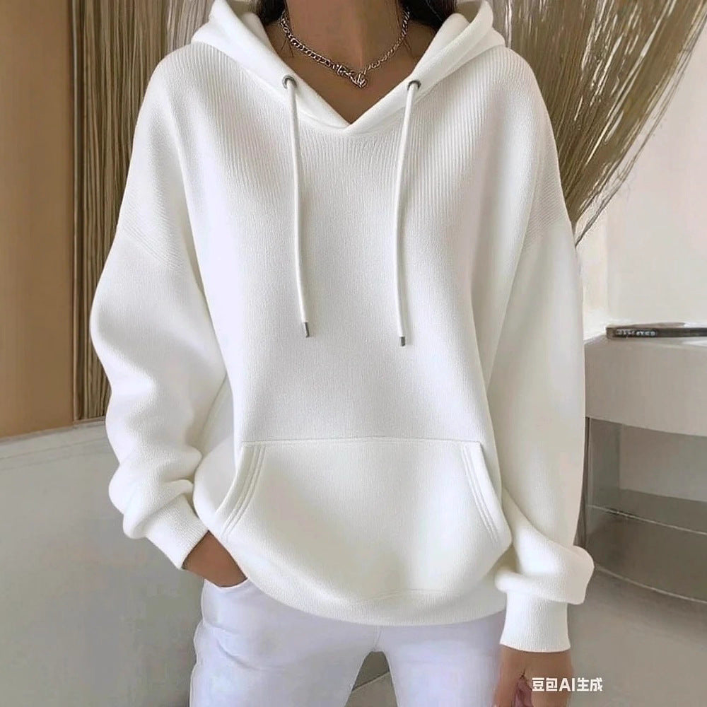 Women's Solid Drawstring Hoodie Long Sleeve Pullover