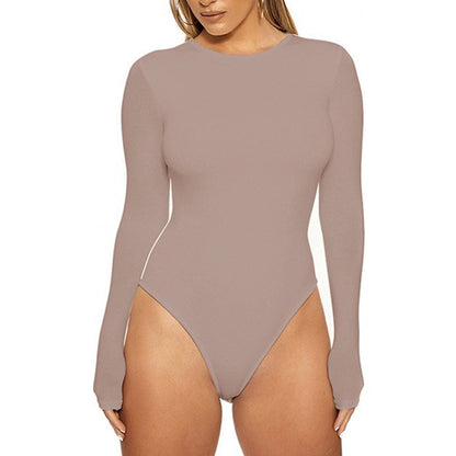 Long Sleeve Crewneck Bodysuit Sexy Stretchy Fitted Top