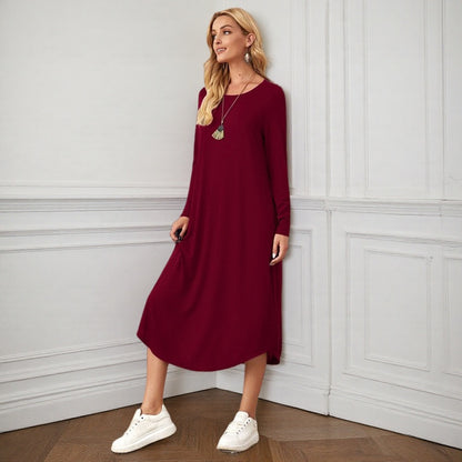 Casual Long Sleeve Maxi Dress with Pockets