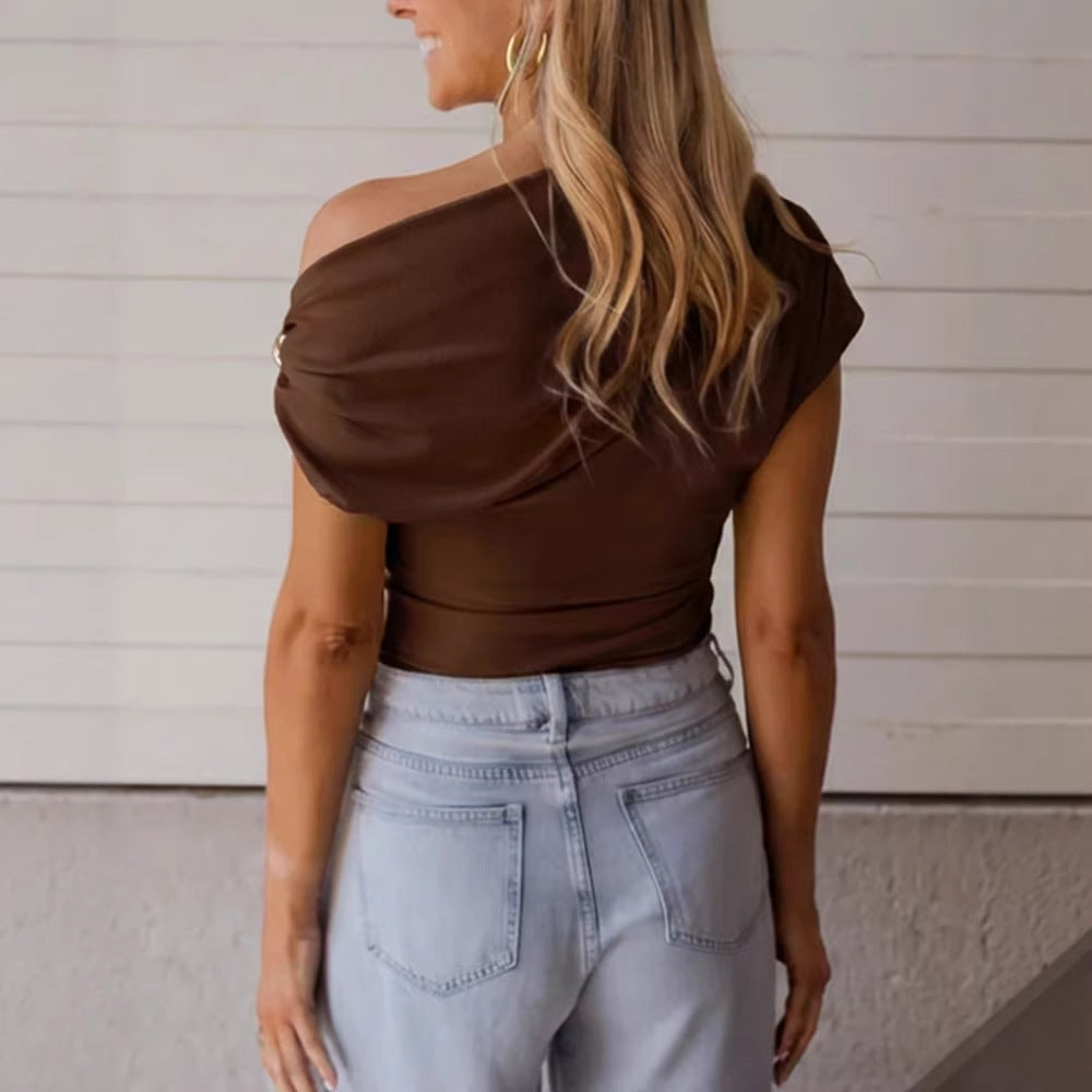 Ribbed One Shoulder Crop Top Metal Ring Detail