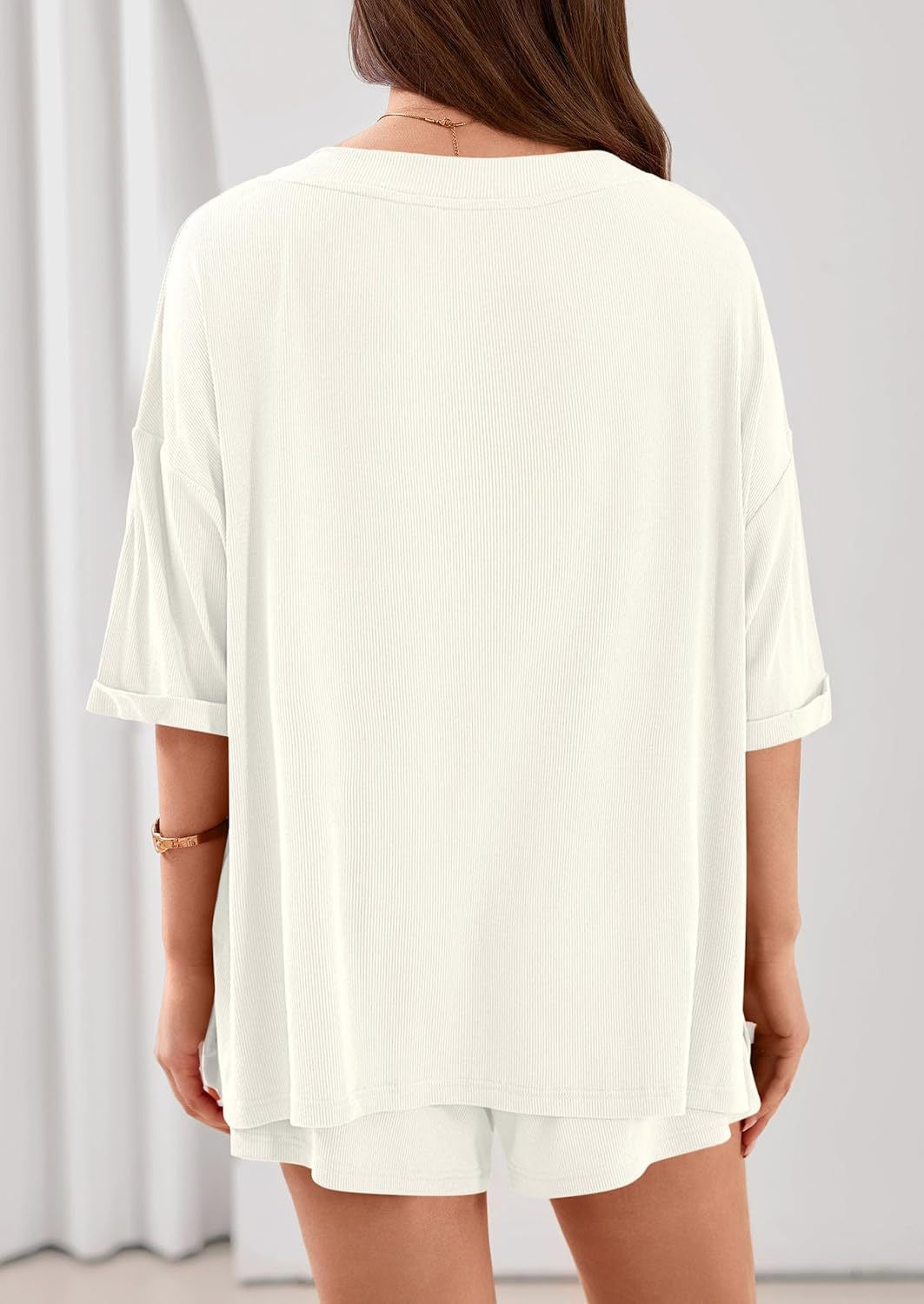 Ribbed V Neck Lounge Set Oversized Top Shorts Set