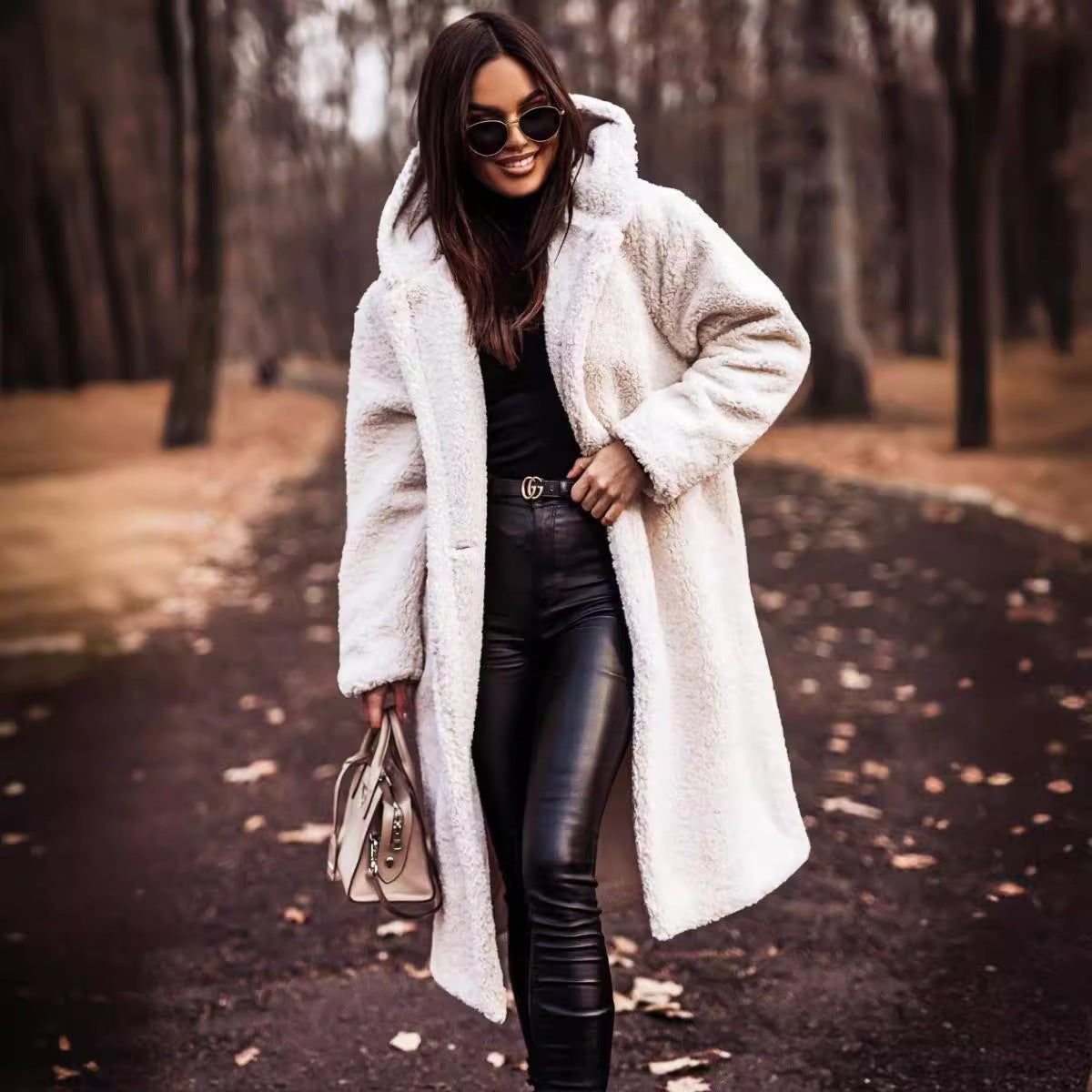 Women's Long Hooded Teddy Coat Oversized Fleece Jacket