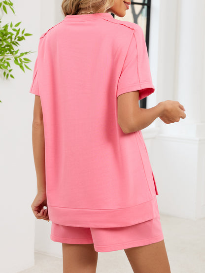 Casual Pocket Tee and Drawstring Shorts Lounge Set