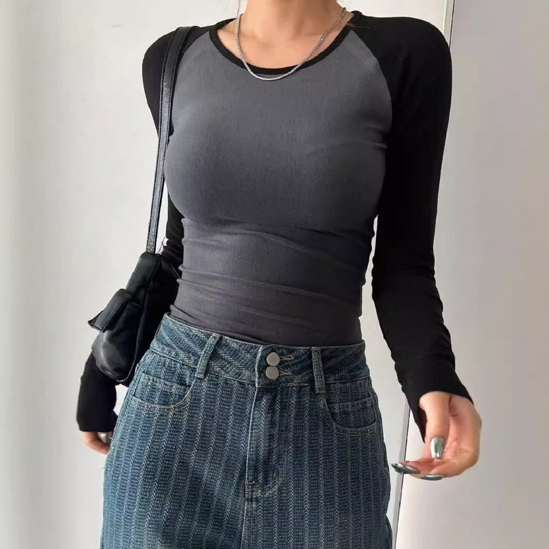 Y2K Star Raglan Long Sleeve Crop Top Fitted