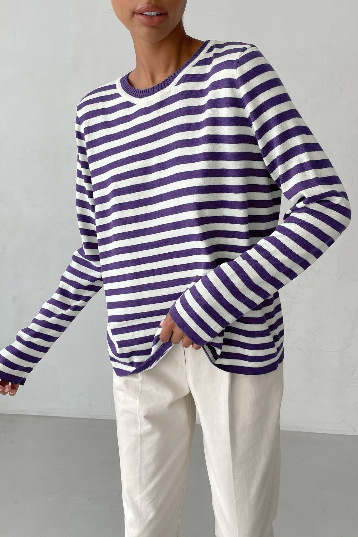 Women's Striped Crew Neck Knit Pullover Sweater