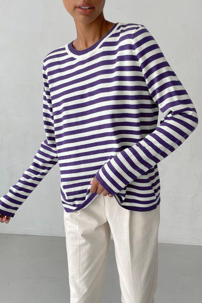 Women's Striped Crew Neck Knit Pullover Sweater