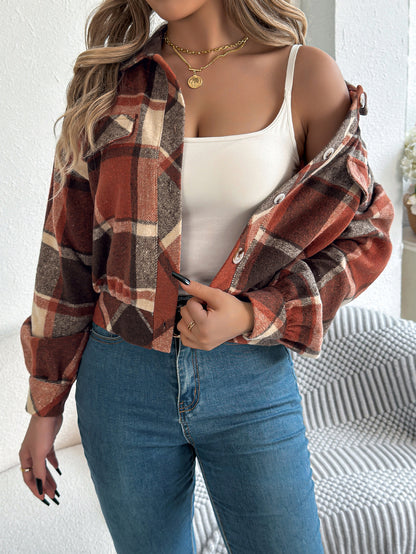 Plaid Button Front Long Sleeve Casual Jacket Coat