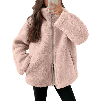 Women's Sherpa Fleece Zip Jacket Oversized Cozy Coat