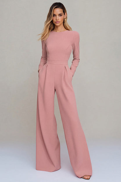 Women's Long Sleeve Wide Leg Jumpsuit Business Casual