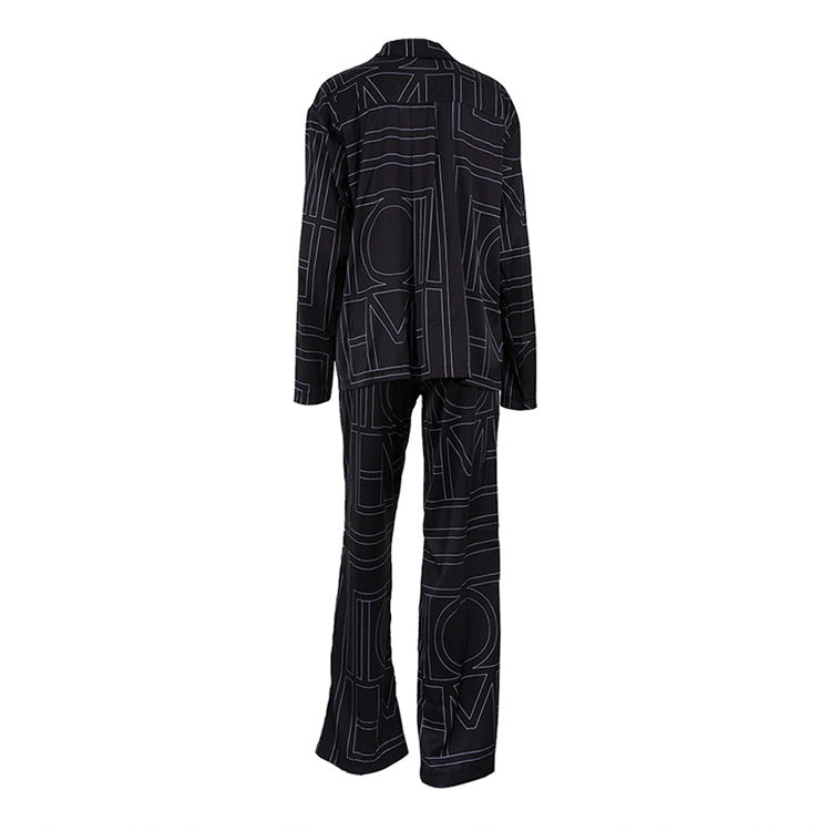 Women Satin Letter Print Lounge Set Button Shirt & Pants