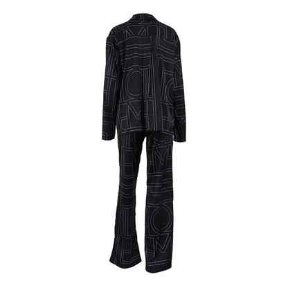 Women Satin Letter Print Lounge Set Button Shirt & Pants